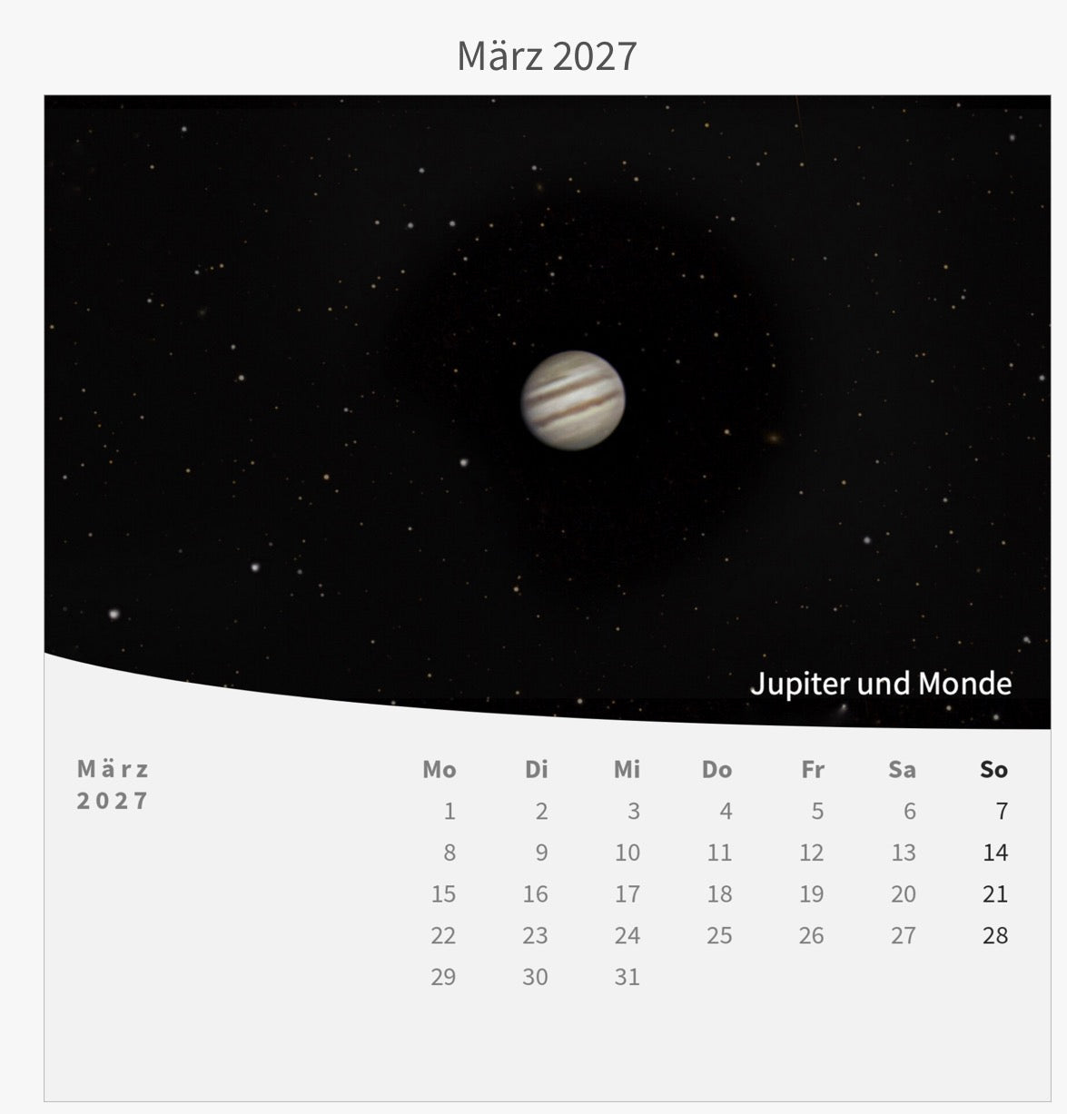 Tischkalender mit Holzsockel - Zwischen Sternen und Welten 2027