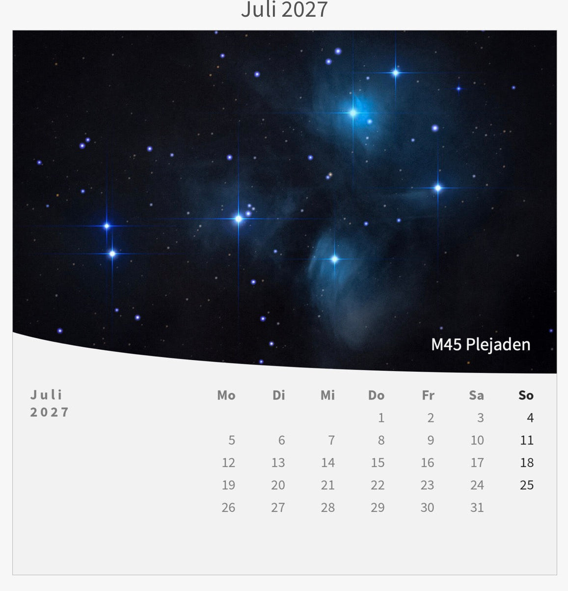 Tischkalender mit Holzsockel - Zwischen Sternen und Welten 2027