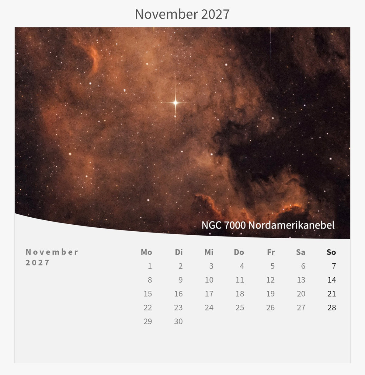 Tischkalender mit Holzsockel - Zwischen Sternen und Welten 2027