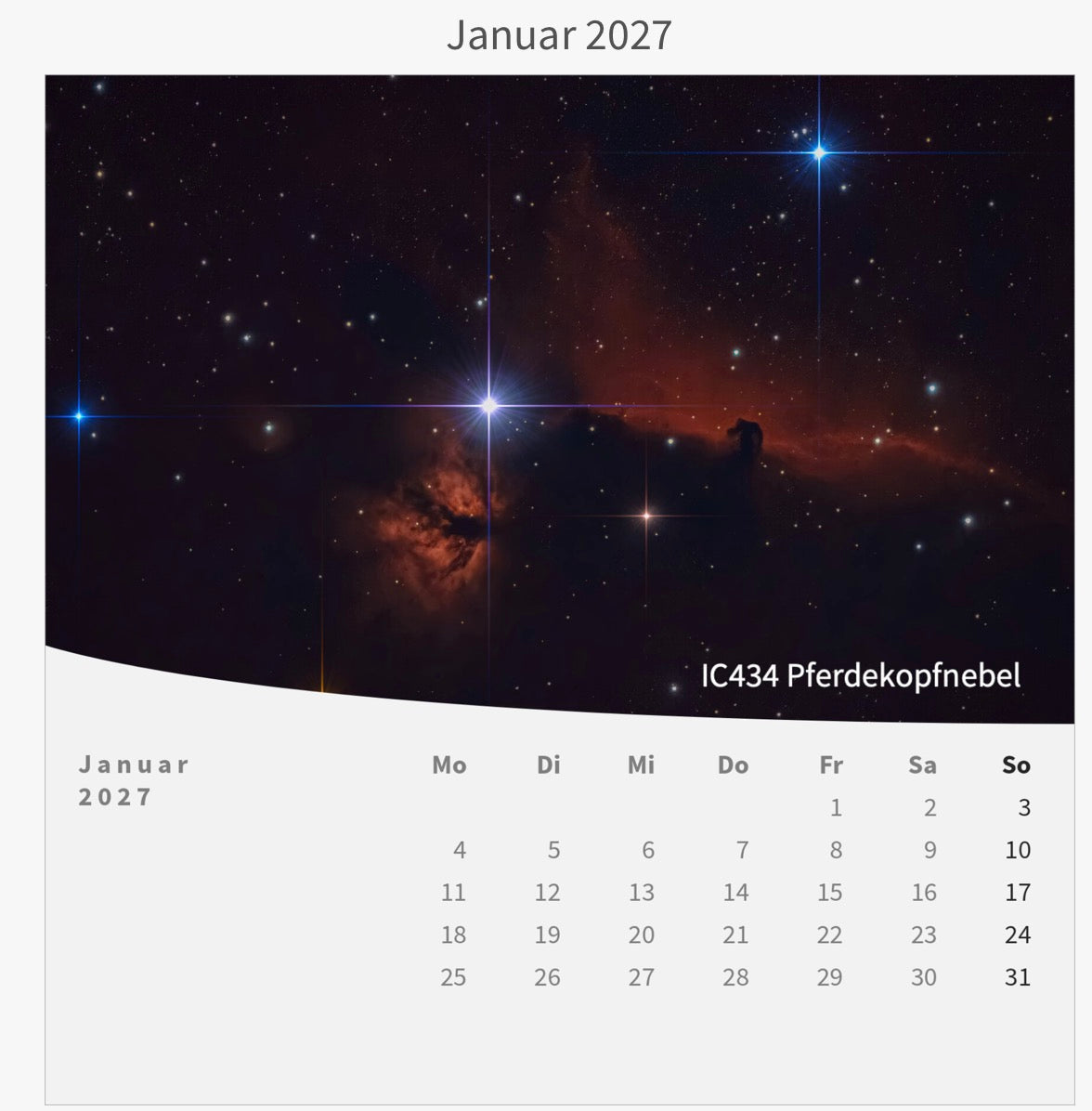 Tischkalender mit Holzsockel - Zwischen Sternen und Welten 2027