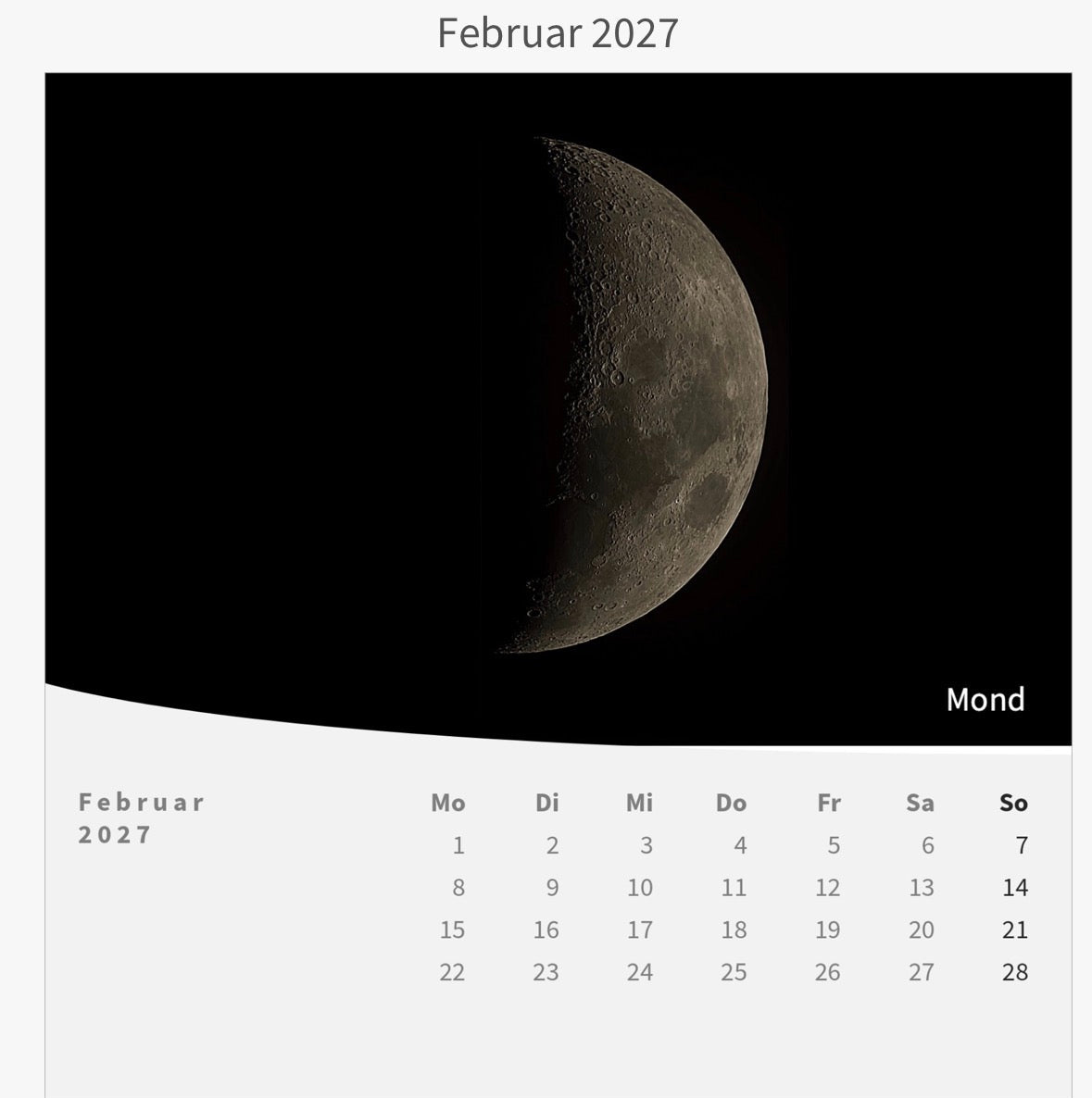 Tischkalender mit Holzsockel - Zwischen Sternen und Welten 2027