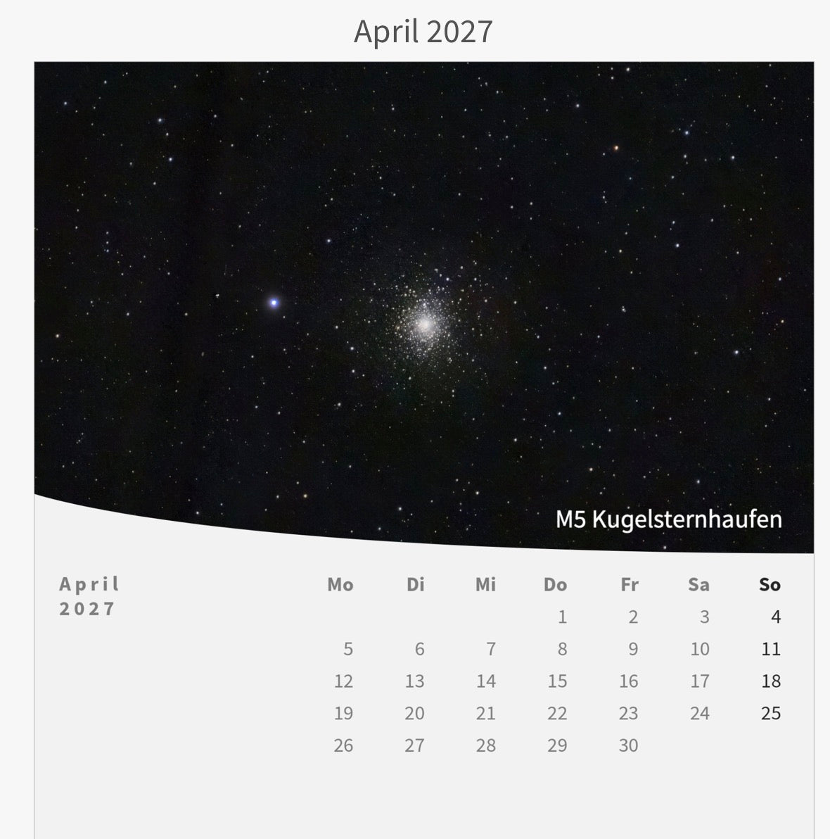 Tischkalender mit Holzsockel - Zwischen Sternen und Welten 2027