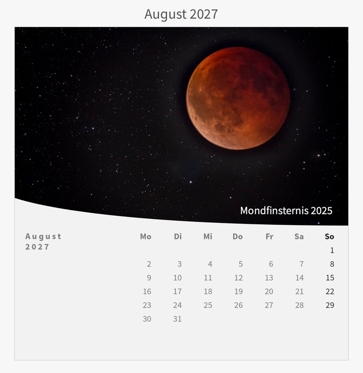 Tischkalender mit Holzsockel - Zwischen Sternen und Welten 2027