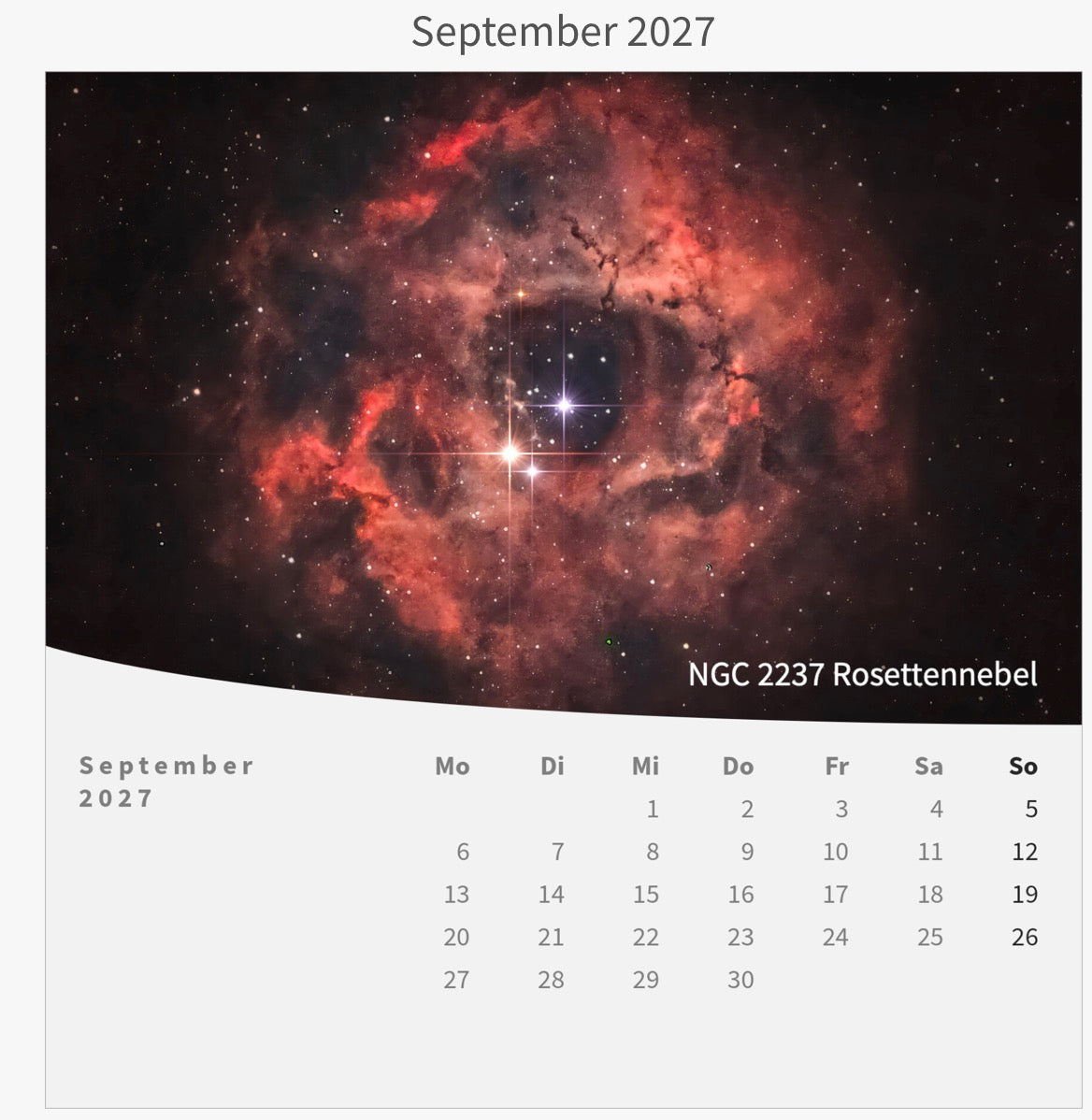 Tischkalender mit Holzsockel - Zwischen Sternen und Welten 2027