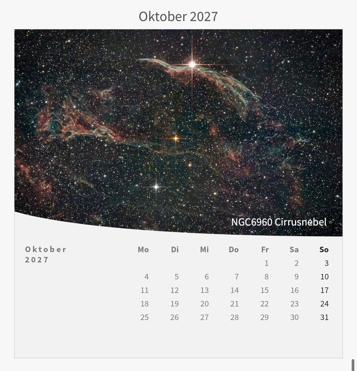Tischkalender mit Holzsockel - Zwischen Sternen und Welten 2027